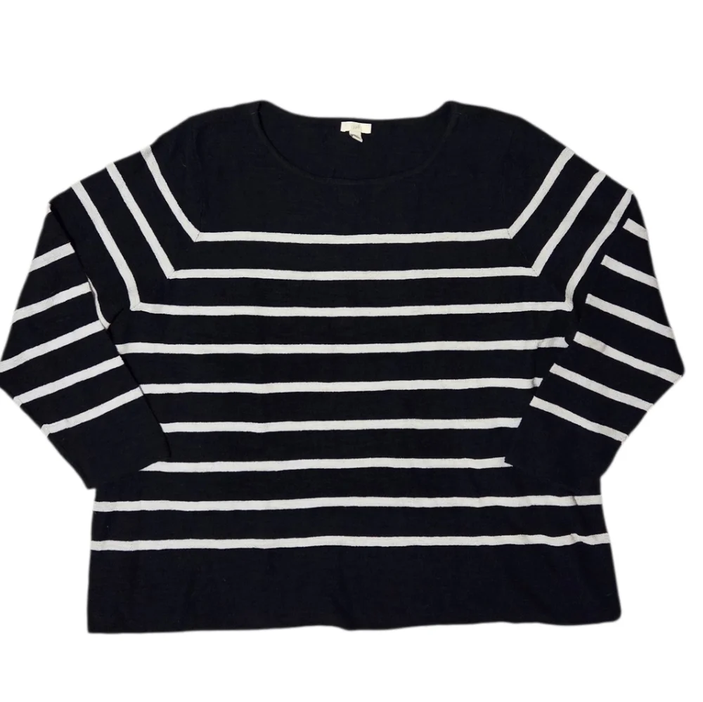 J. Jill Women's 4X Black White Striped Nautical Beachy Knit Sweater Cotton - Picture 2 of 6